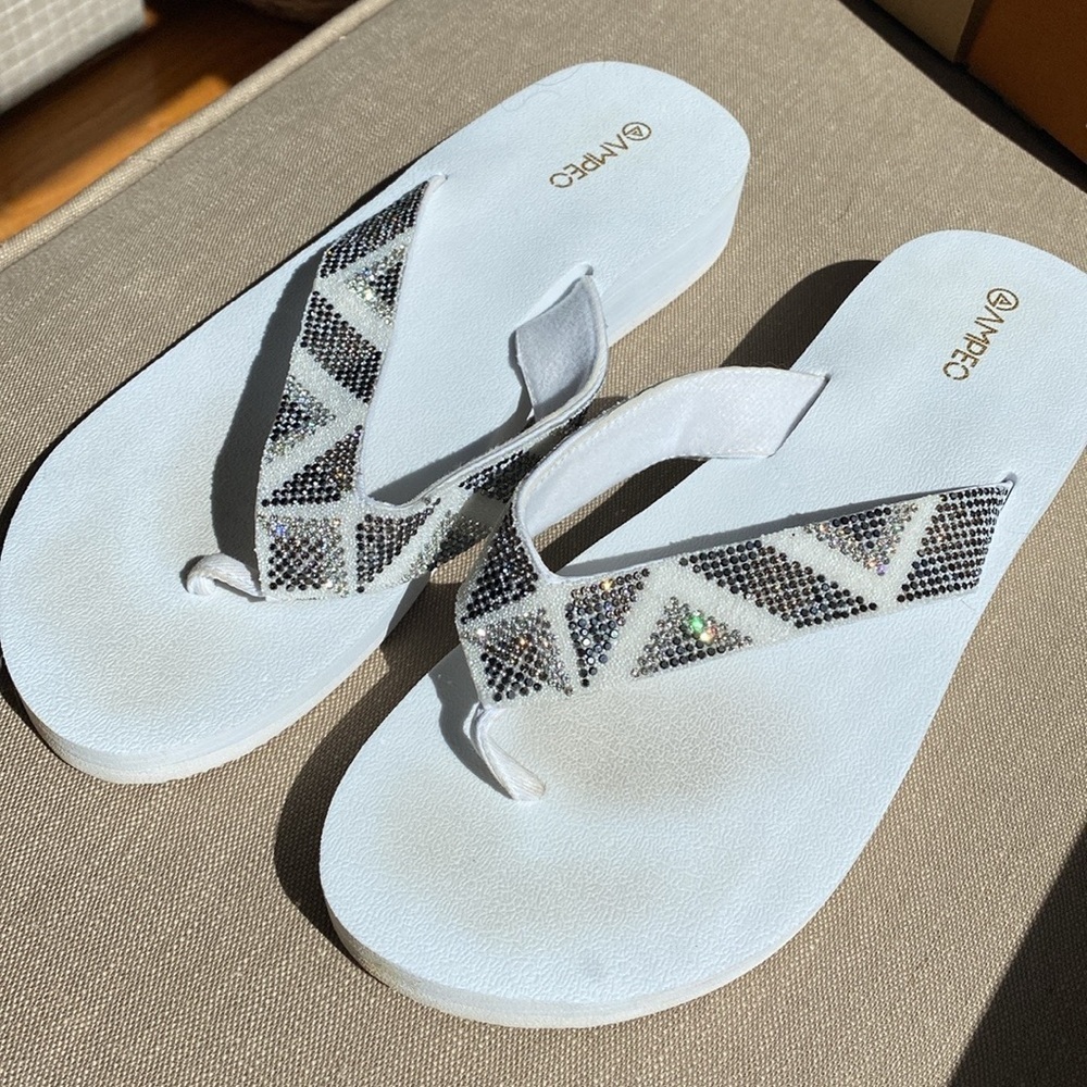 White Rhinestone Flop Flops 10 - Picture 5 of 9